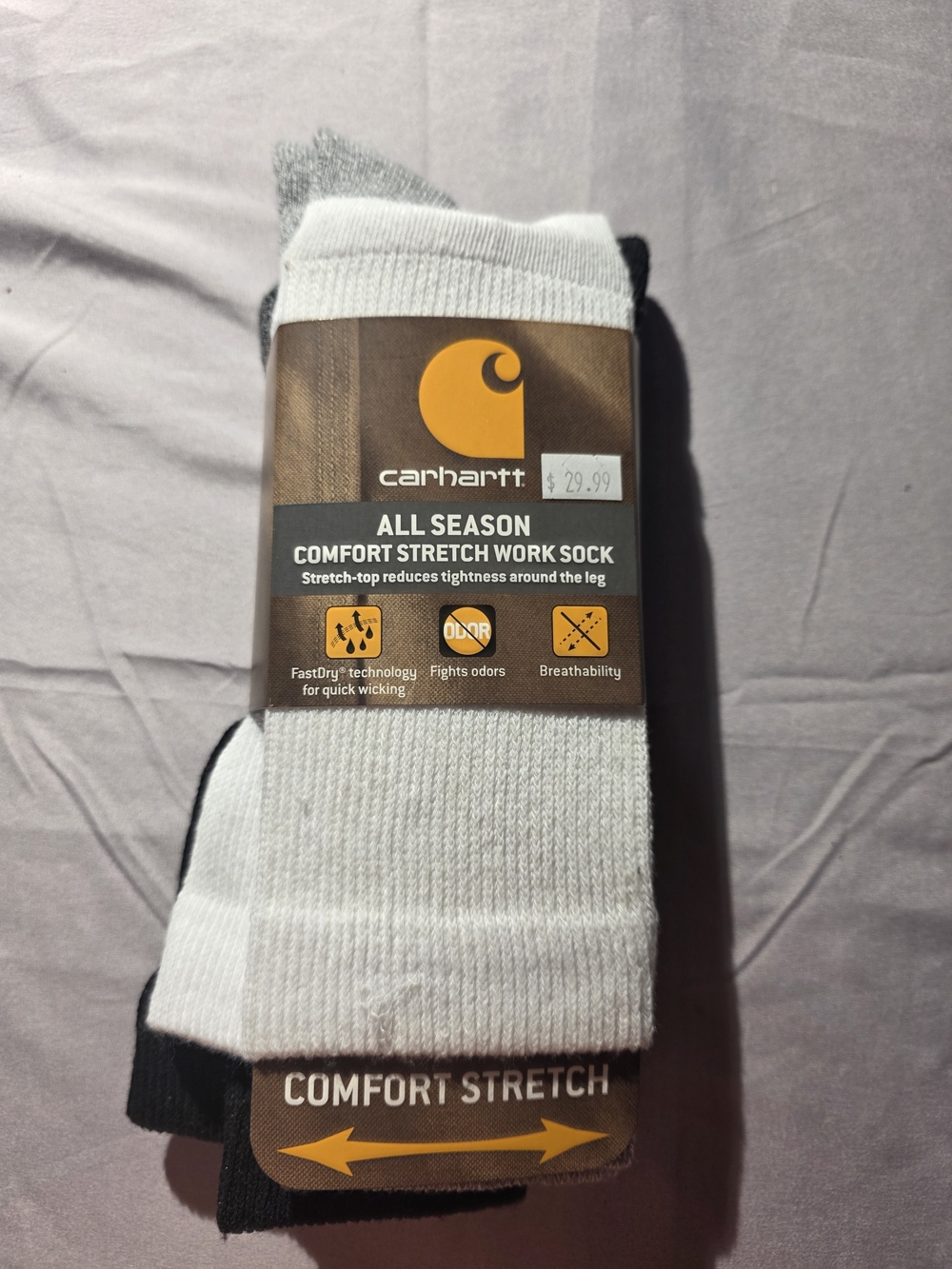 Carhartt 3-pair White, Gray, Black Comfort Stretch Work Socks